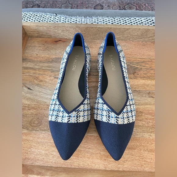 Rothys Point ll Navy Plaid Argyle Tweed Ballet Flats Size 10 - Picture 2 of 9